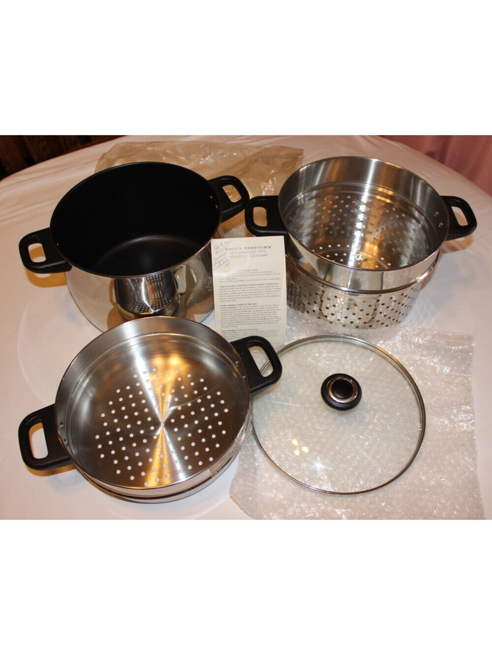 Cook's Essentials 8 Qt 10" 4-Pc Steamer Double Boiler Set Nonstick T10003